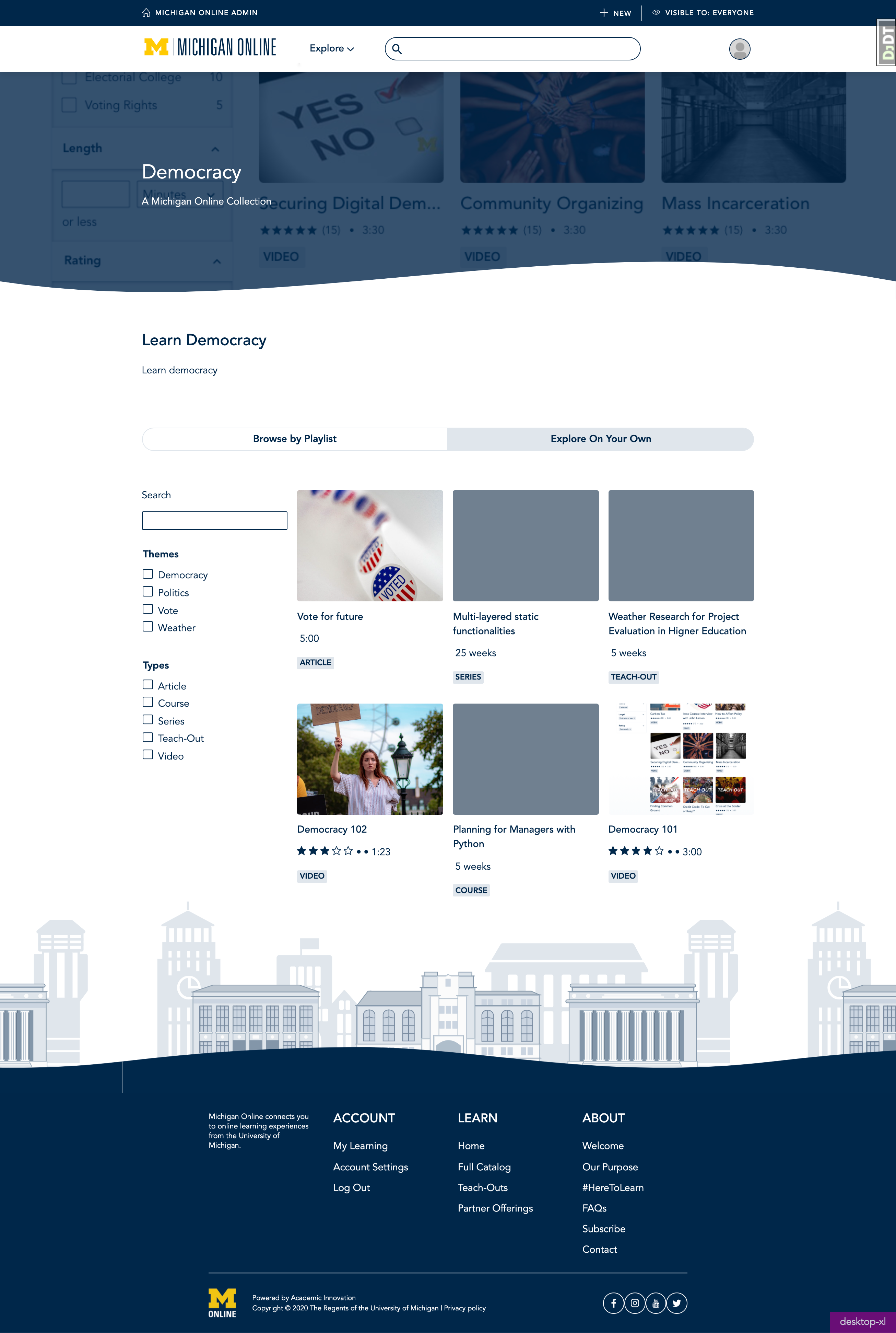 Current Collections Page with Thems and Types Filters