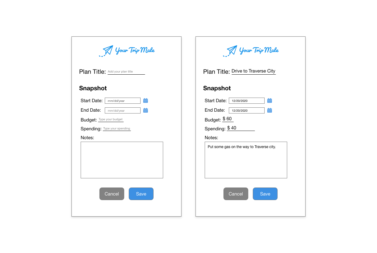 Plan Item Screen Design